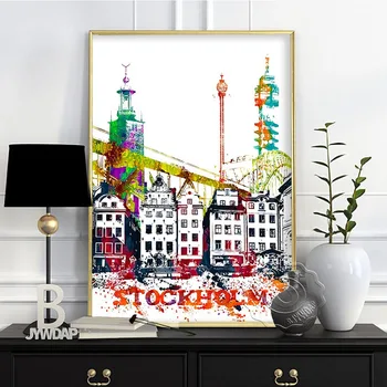 Modernus Miestas Akvarelė Spausdinti Plakato, Venezia Vokietijos Sienos Menas, Las Vegas, Stokholmo, Budapešto Spausdinti Plakato, Sidnėjuje, Londone, Kelionės