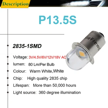 Pora, P. 13.5S PR2 PR3 LED Lemputė 2835 1 SMD AC 3V 4.5 V 6 V 12V 18V Šiltas 4300K Vaiskiai Balta 6000K Pakeisti Už Fakelas Žibintuvėlis Darbo Žibintas