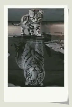 Aukso Rinkimas Skaičiuojami Kryželiu Rinkinys Chimera Iliuzija Fantazijos Atspindys Cat Kitten Tigras