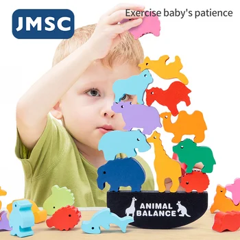 JSVK Vaikų Montessori Medinių Gyvūnų Balansas Blokai Žaidimai Švietimo Krovimas Aukšto Pastato Medienos Vaikai Vandenyno Dinozaurų Žaislai