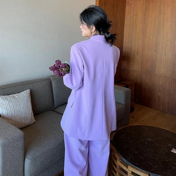 SHENGPALAE temperamentas violetinė vieną mygtuką švarkas ir aukšto liemens kelnės dviejų dalių rinkiniai moterims pavasario 2021 metų moteris 5C900