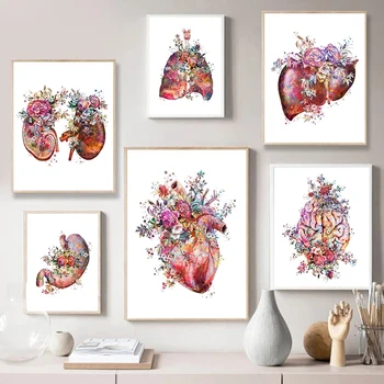 Spalvingas Anatomijos Meno Medicinos Drobės Tapybos Gėlių Organų, Širdies, Plaučių Plakato Spauda Švietimo Ligoninės Sienos Nuotraukas Namų Dekoro