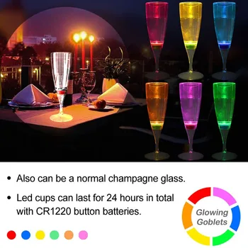 6 Vnt. LED Vynas, Šampanas Fleita Stiklines Vandens Skystis Aktyvuota Mirksi Šviesos-up Puodeliai JA55