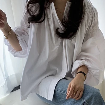 Korėjos Prašmatnus Vinatge Negabaritinių Marškinėliai Moterims Sluoksniuotos Ilgomis Rankovėmis Ponios Office Marškiniai Plius Dydis Prarasti Viršūnes Moterų Drabužiai Blusas 13789