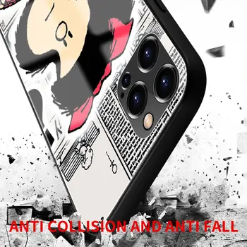 Stiklo Atveju iPhone 11 12 Pro Max Mini XR X 7 8 Plus XS SE 2020 6 6S Grūdintas Telefono Dangtelį Funda Rubisafe Mielas Mafalda Animacinių filmų Maišeliu