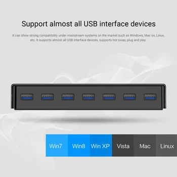 USB HUB 7/4 Port USB 3.0 Desktop HUB Didelės Spartos su 12V Maitinimo Adapteris, USB Skirstytuvo Kompiuterių