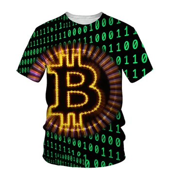 Bitcoin 3D Print T-shirt Vyrai 2021 Mados Naujų Vasarą, O Kaklas Trumpas Rankovės Tees Viršūnes 3D Stiliaus Vyrų Drabužiai Atsitiktinis Juokingi marškinėliai