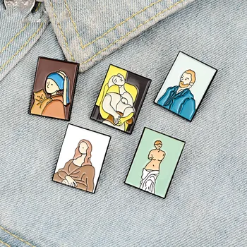 Meno Aliejaus Tapybai Emalio Pin Pasirinktinę Animaciją Van Gogh Venera Sagė Marškinėliai Ženklelį už Maišą Atvartas Sagtis dekoruotos Drobės, Papuošalai, Dovana Draugui