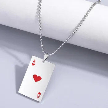 SHOUMAN Lucky Ace Of Spades Mens Karoliai Sidabro Spalvos Toną Pokerio Pakabukas Vyrų Nerūdijančio Plieno Kazino Likimo Kortos