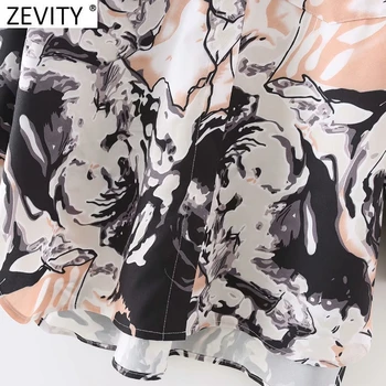 Zevity Naujas Moterų Derliaus Abstrakčiai Rašalo Spausdinimo Atsitiktinis Krūtinėmis Marškinėliai Moteriška Kišenės Pleistras Palaidinė Roupas Prašmatnus Chemise Viršūnes LS9063
