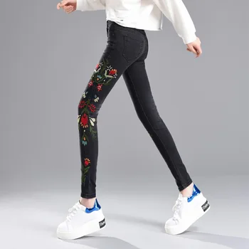 Cotday Siuvinėjimo Džinsai Pieštuku Gėlių 2021 M. Pavasarį Moterys Su Aukštos Juosmens Etninės Stilius Derliaus Pants Plus Size Liesas Džinsai