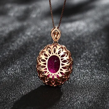 14K Rose Gold Necklace Natural Ruby with Cushion Zirconia Pendant for Women Collares Mujer with Diamond Necklaces Gemstone Women
