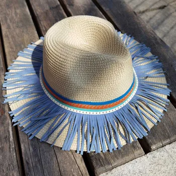 2021 Pavasario Mados Moterų dirbtinis Šiaudų skrybėlę Vasarą Platus Moteris Panama Sombrero Kepurė Šalis